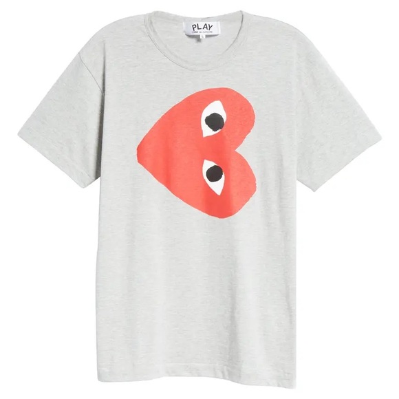 Comme des Garcons Tops - Comme des Garcons Gray Crewneck Tee Red Heart Graphic Gray Soft Heathered M